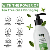 Rey Naturals Tea Tree Bhringraj Anti Dandruff Shampoo - With Natural Actives - Paraben & Sulphate Free - For a Clean & Healthy Scalp - Shampoo for Men and Women - 300 ML Tea Tree Bhringraj Shampoo